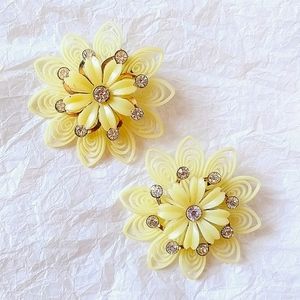 YELLOW SOFT PLASTIC FLOWER EARRINGS - VINTAGE CLIP-ON